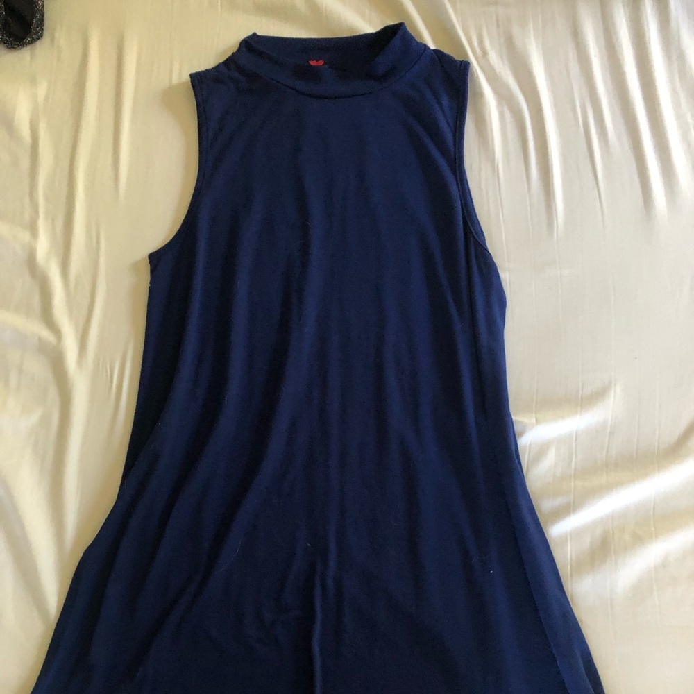 High Neck Navy Blue T-Shirt Dress